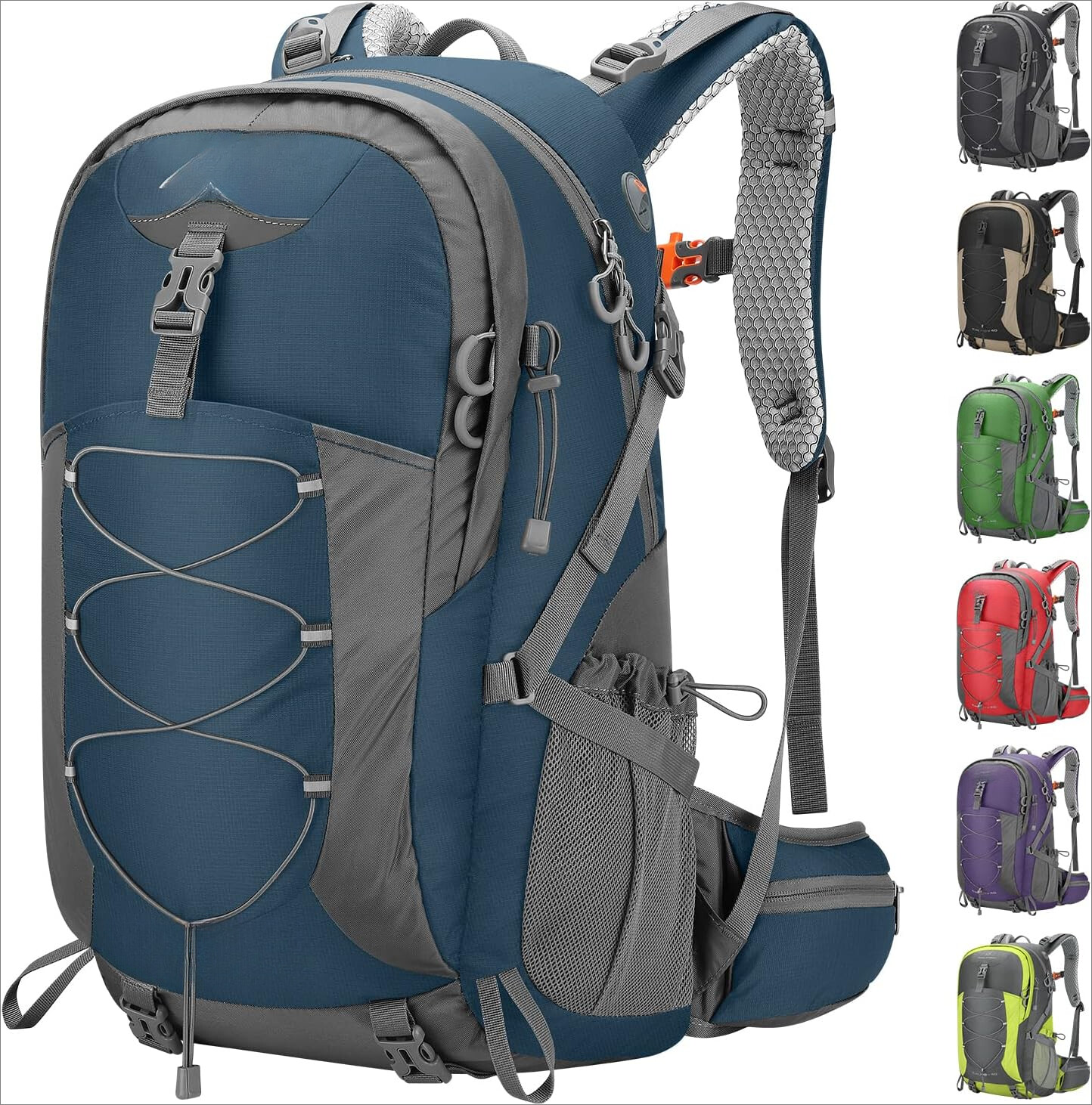 Mountaineering Backpack, 40L Waterproof with Rain Cover, Blue