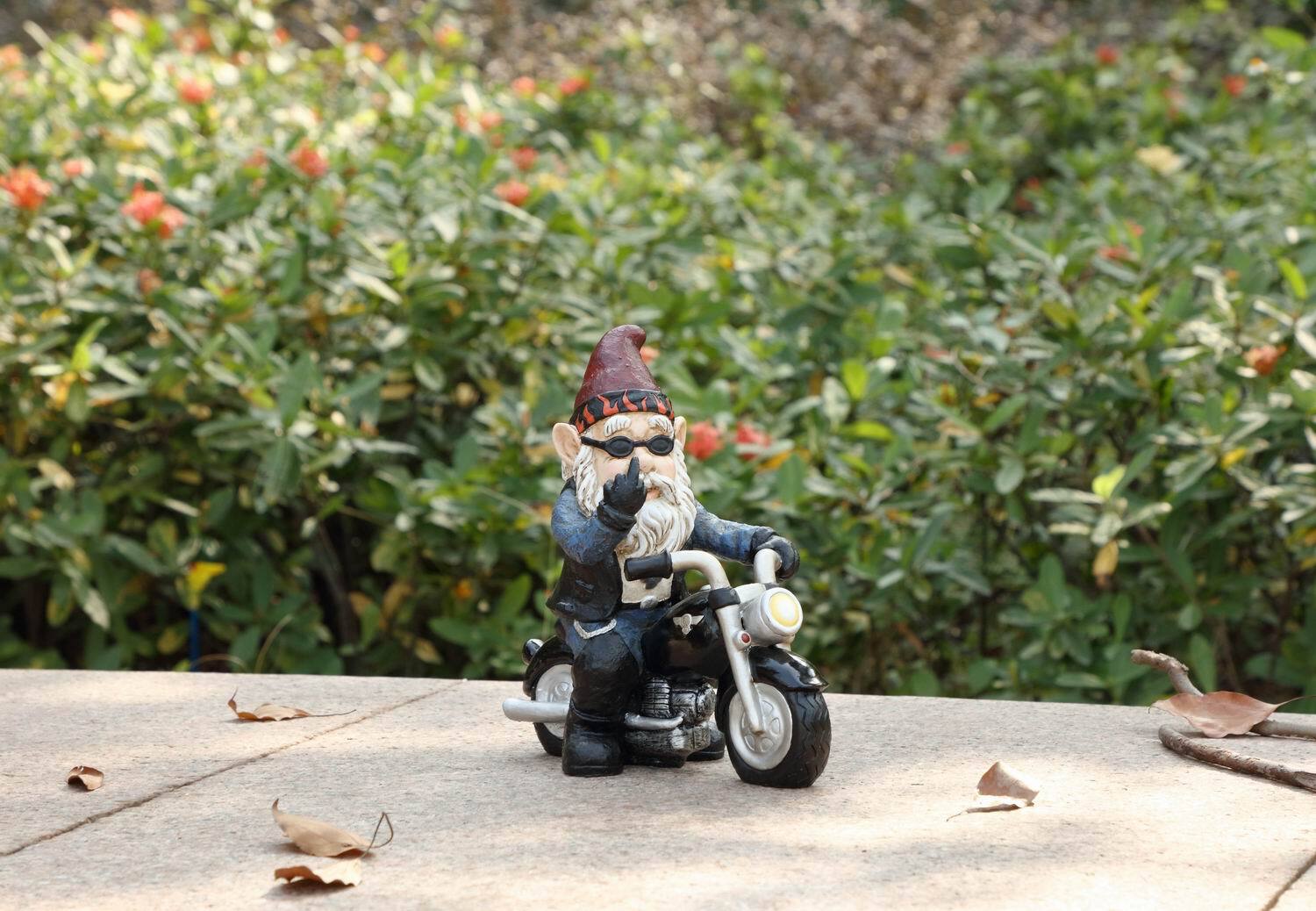 Funny Garden Biker Gnome Riding Motorcycle Statue Yard Lawn Decor gallery