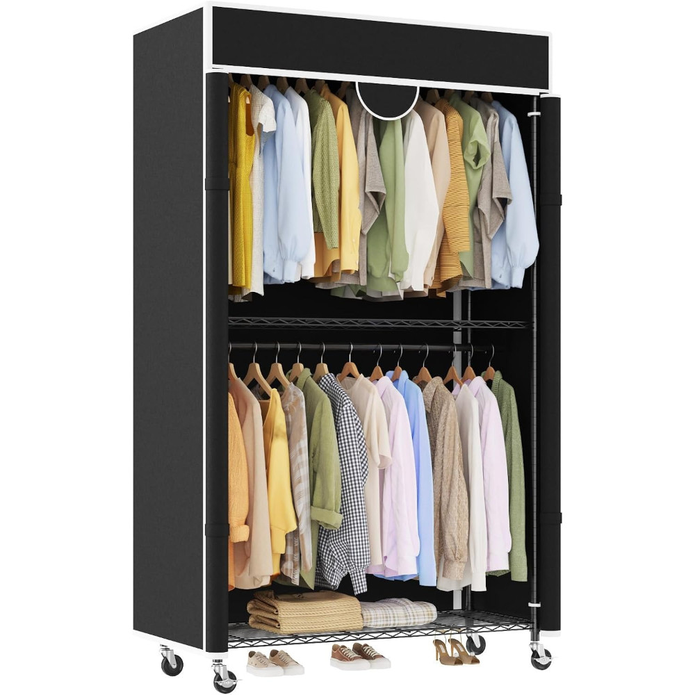 Heavy Duty Clothes Rack with Cover 485LBS Steel Wheels Dustproof Tool-Free Home gallery
