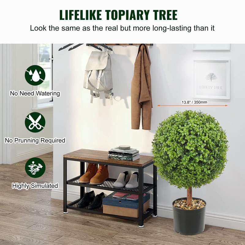 VEVOR 2 Pack 2' Artificial Topiary Tree Faux Plant Home Decor UV Indoor Outdoor gallery