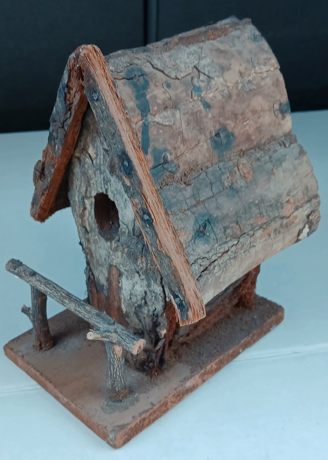 Vintage Handmade Rustic Wood Bark Birdhouse gallery
