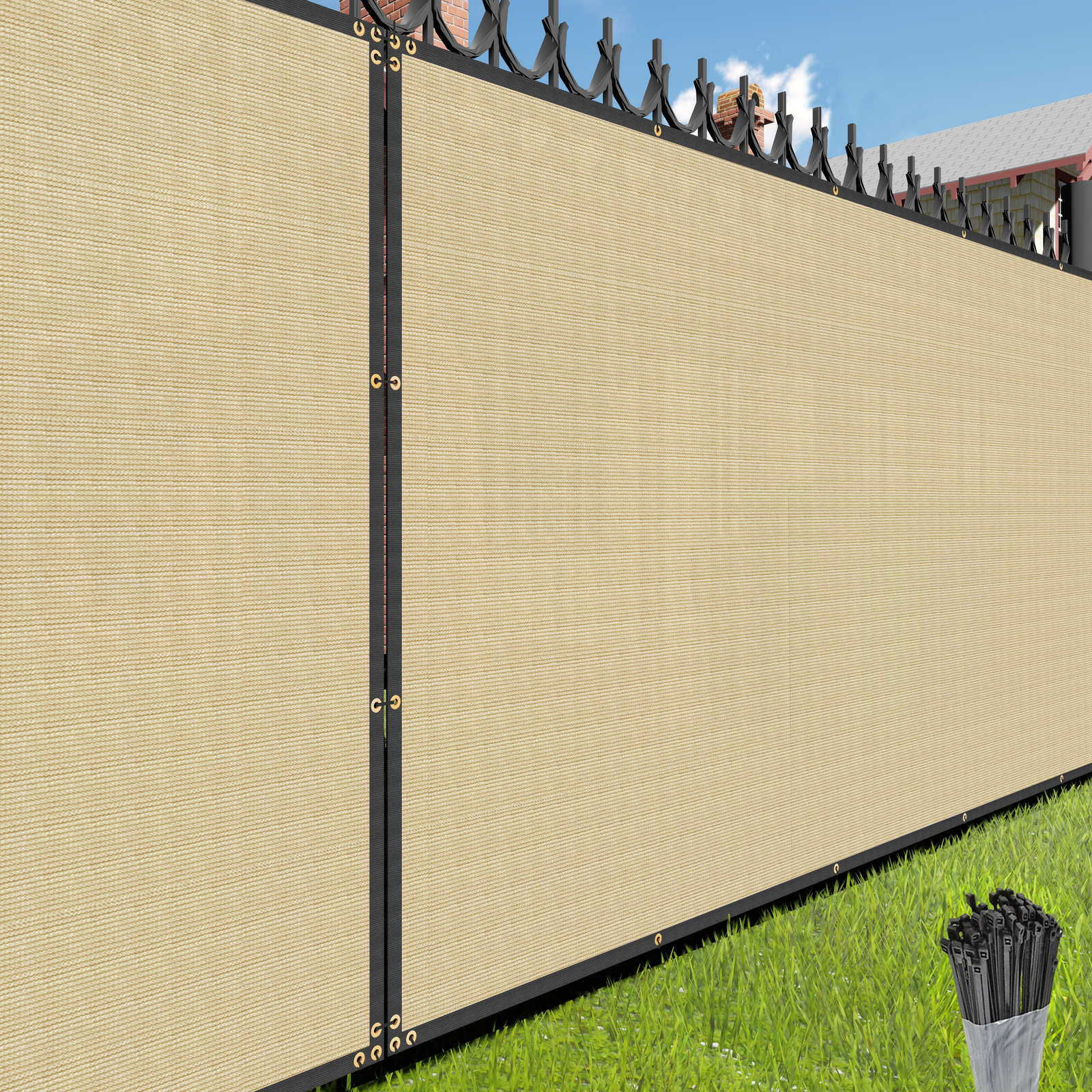 11ft Fence Privacy Screen Sand Heavy Duty Shade Mesh Cover Garden w/ Zip Ties gallery