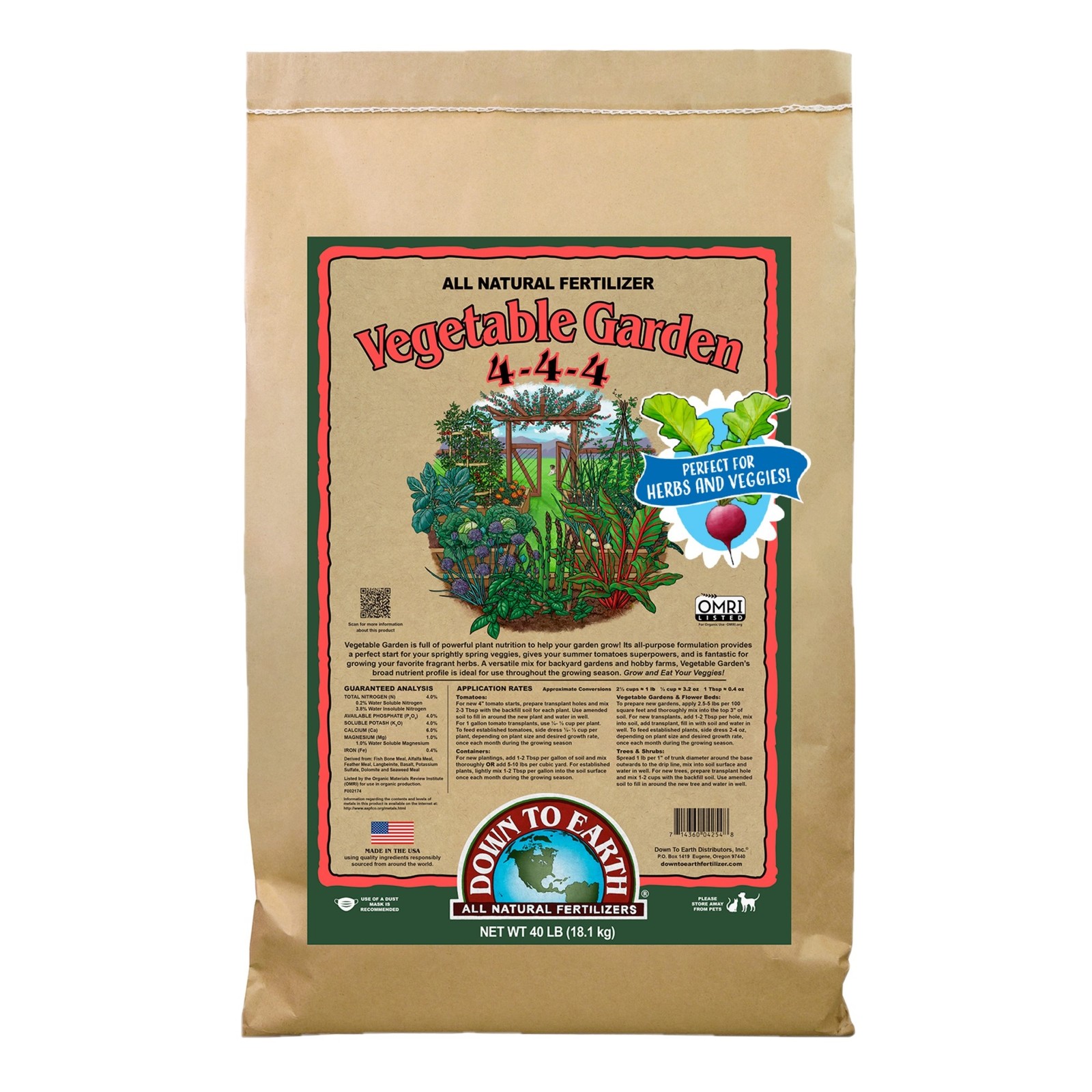 Down To Earth Vegetable Garden 4-4-4 Organic Plant Food, 40 lb Bag gallery