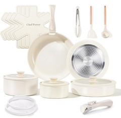 Chef Power Ceramic Cookware Set with Detachable Handles, Nonstick – Non Toxic