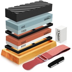 Knife Sharpening Stone Set 400 1000 3000 8000 Grit Whetstone Kit Base Strop