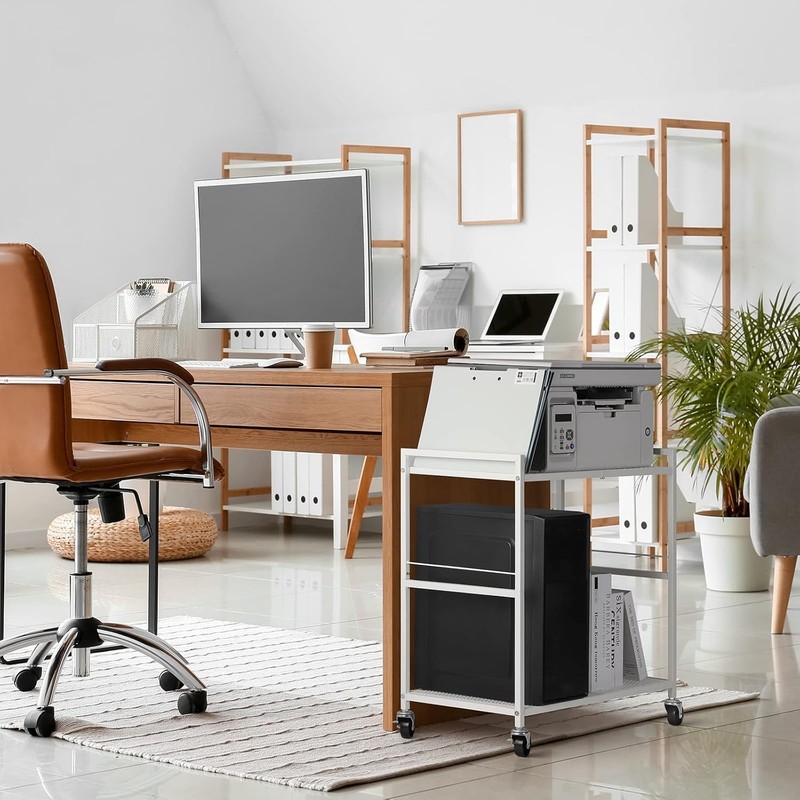 Computer Tower Stand 2 Tier Mobile Printer Cart Rolling Under Desk Table Metal gallery