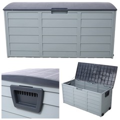 All Weather UV Pool Deck Box Storage 75 Gallon Shed Bin Backyard Patio w/ Wheel
