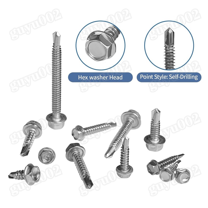 Hex Washer Head Self Drilling Sheet Metal Tek Screws Stainless Steel #8 #10 #12 gallery