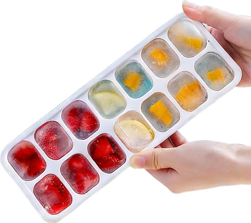 Ice Cube Tray with Lid, Easy-Release, Flexible, Ice Cube Tray, Spill-Resistant, gallery