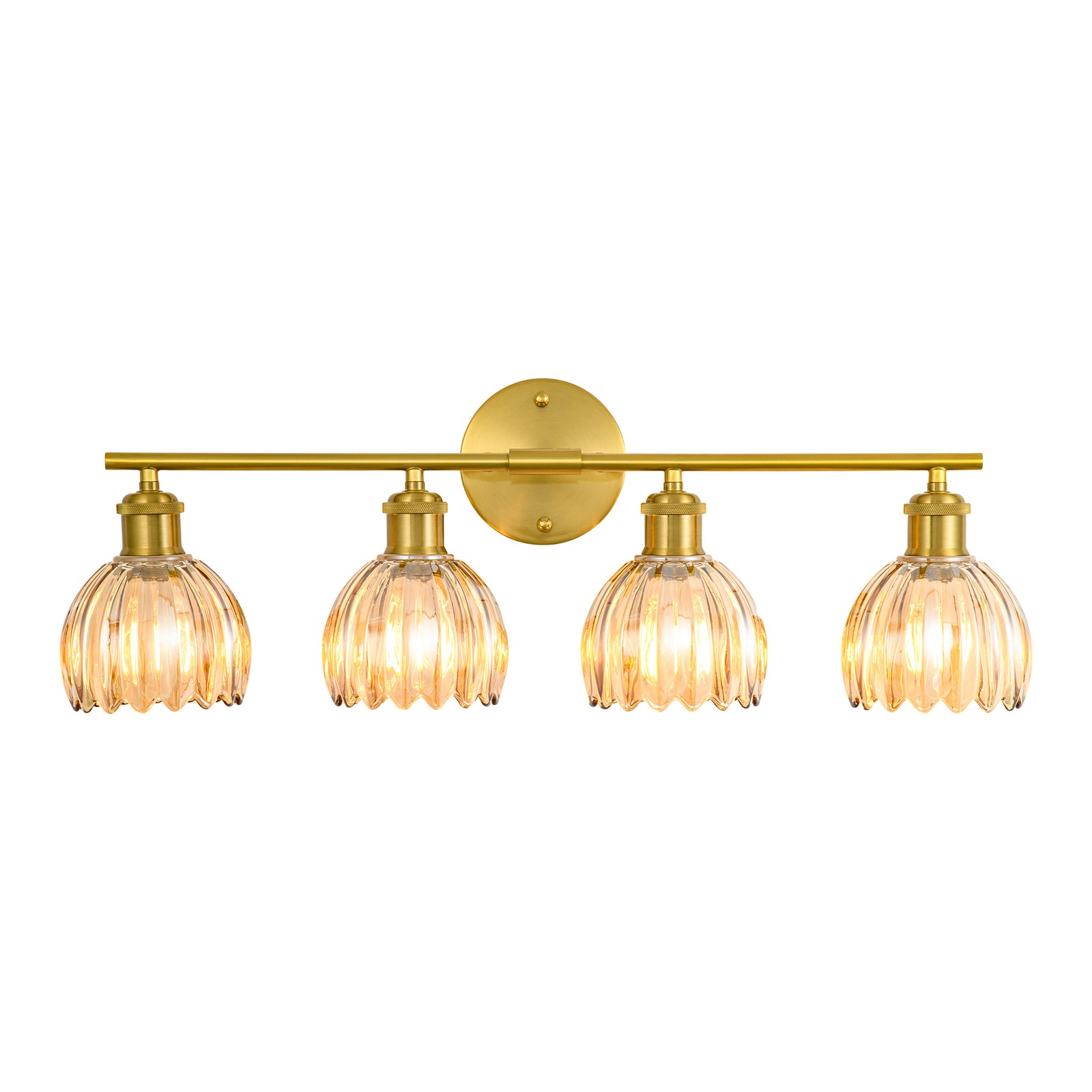 4-Light Gold Vanity Light with Amber Glass, E26 Socket, Adjustable Head gallery