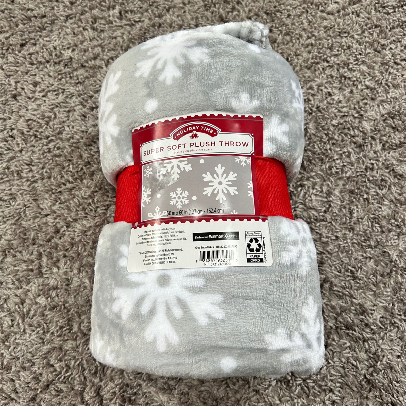Holiday Time Super Soft Plush Throw Grey White Snowflake Blanket 50x60 NEW gallery