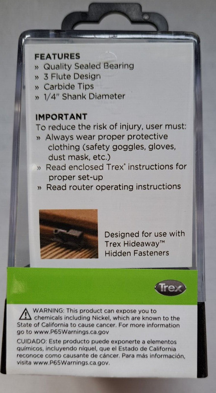 TREX GROOVE CUTTER ROUTER BIT TREX HIDEAWAY 1/4" SHANK DIAMETER HIDDEN FASTENERS gallery