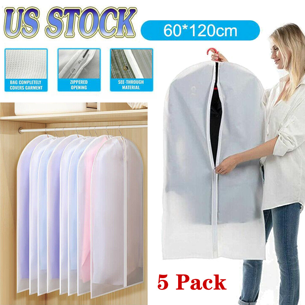 5pcs Clothes Coat Protect Garment Cover Bags Suit Storage Bags Zipper Dress NEW gallery