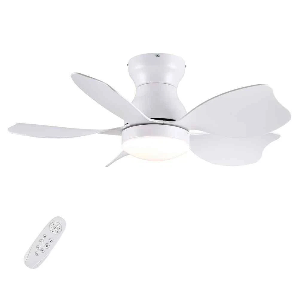 30 in. Dimmable LED White Flush Mount Ceiling Fan w/ Remote Reversible DC Motor