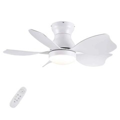 30 in. Dimmable LED White Flush Mount Ceiling Fan w/ Remote Reversible DC Motor