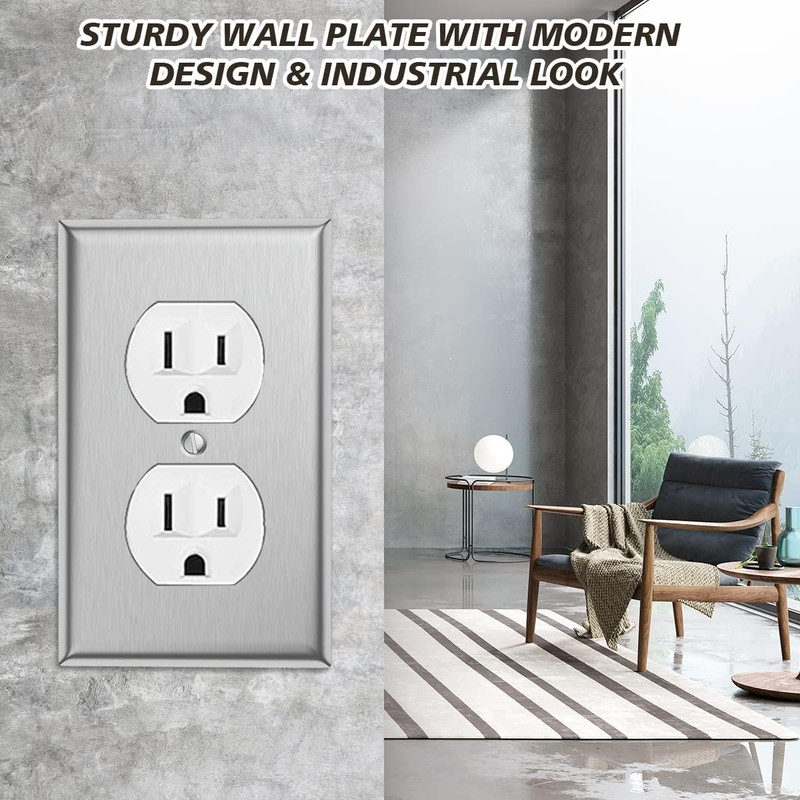 10-Pack Single Duplex Wall Switch Plate Outlet Cover - Stainless Steel Decorator gallery