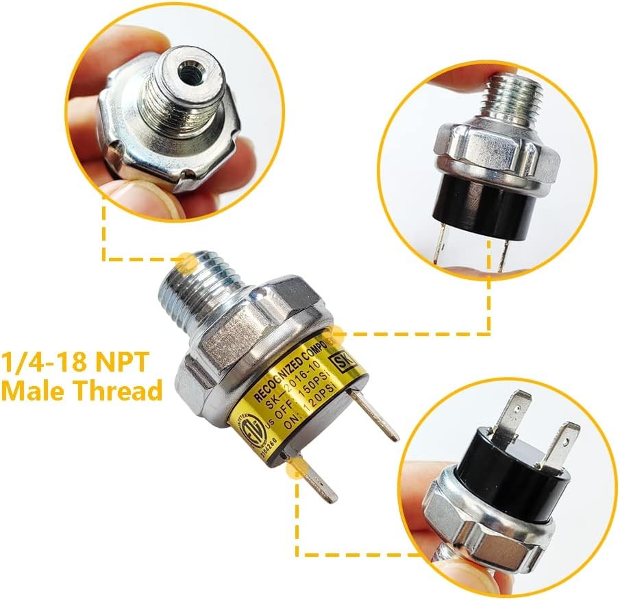 Air Pressure Switch 120-150 PSI Tank Mount Type Thread 1/4" NPT 12V 24V DC Air C gallery