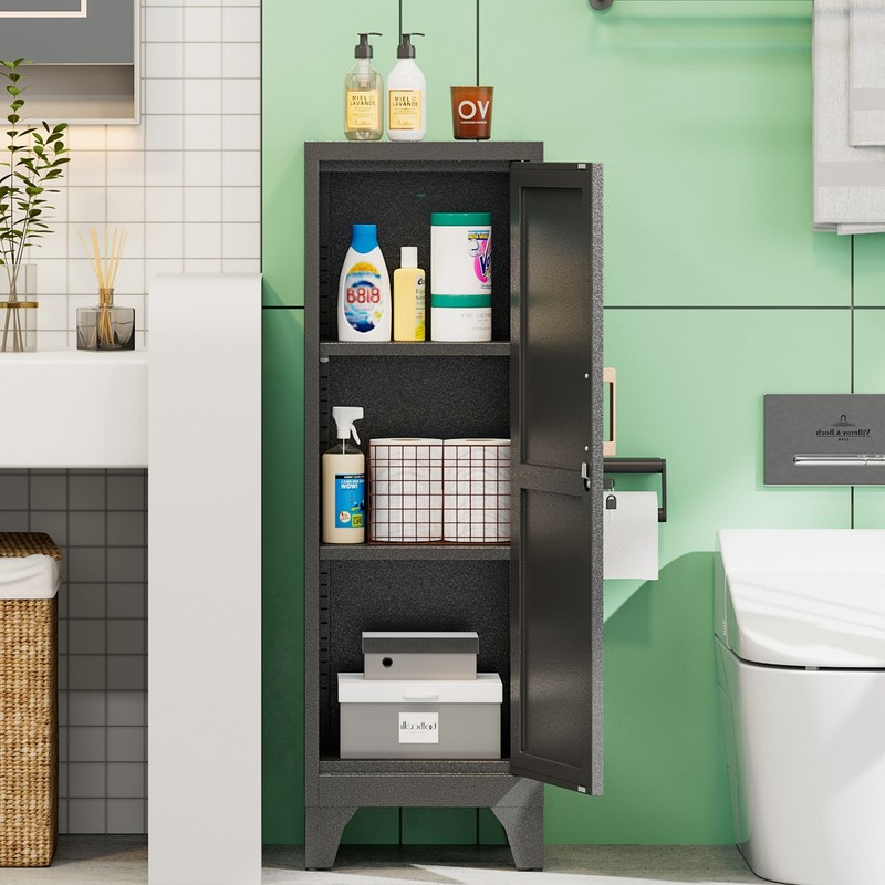 Metal Storage Cabinet Locking Kitchen Pantry Cabinet with 2 Adjustable Shelves gallery