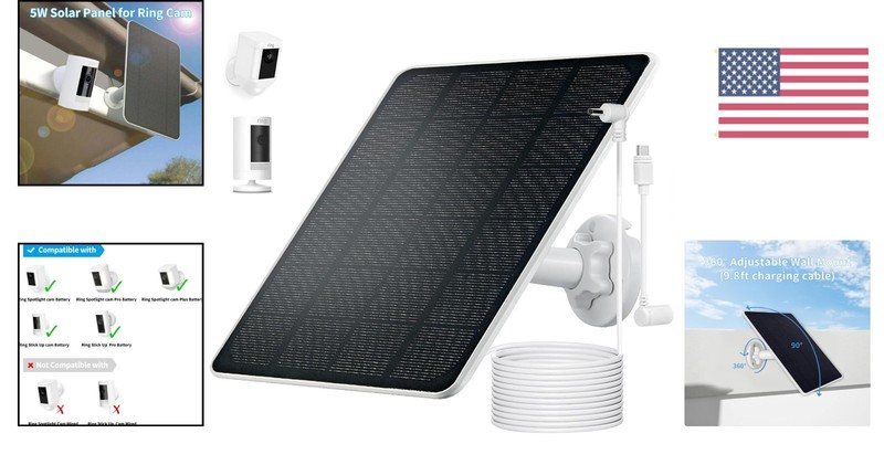 360-Degree Mount Solar Panel Charger for Ring Cameras – Easy Install & Durable gallery