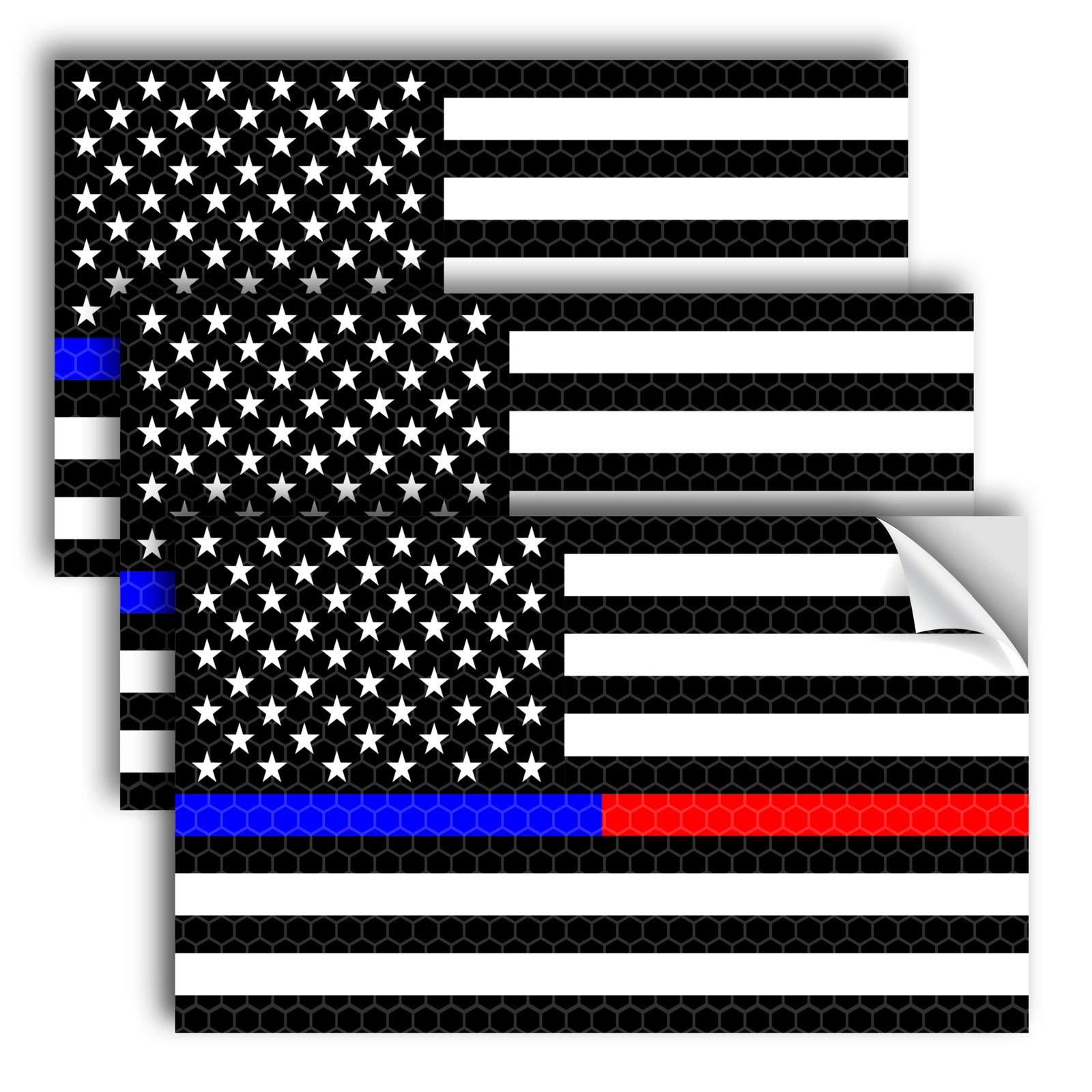 3PC Reflective Red and Blue Line Decal - 5x3 Inches - USA Thin Blue Red Line ... gallery