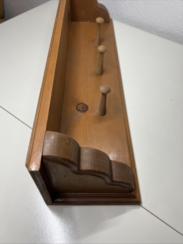 Vintage Pine Solid Wood Shelf & Hat Coat Rack 3 Peg Handmade gallery