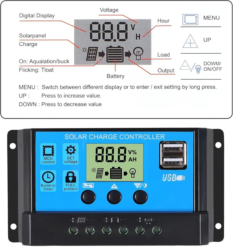 2pc 30A Solar Panel Battery Charge Controller 12V/24V LCD Regulator Dual USB gallery