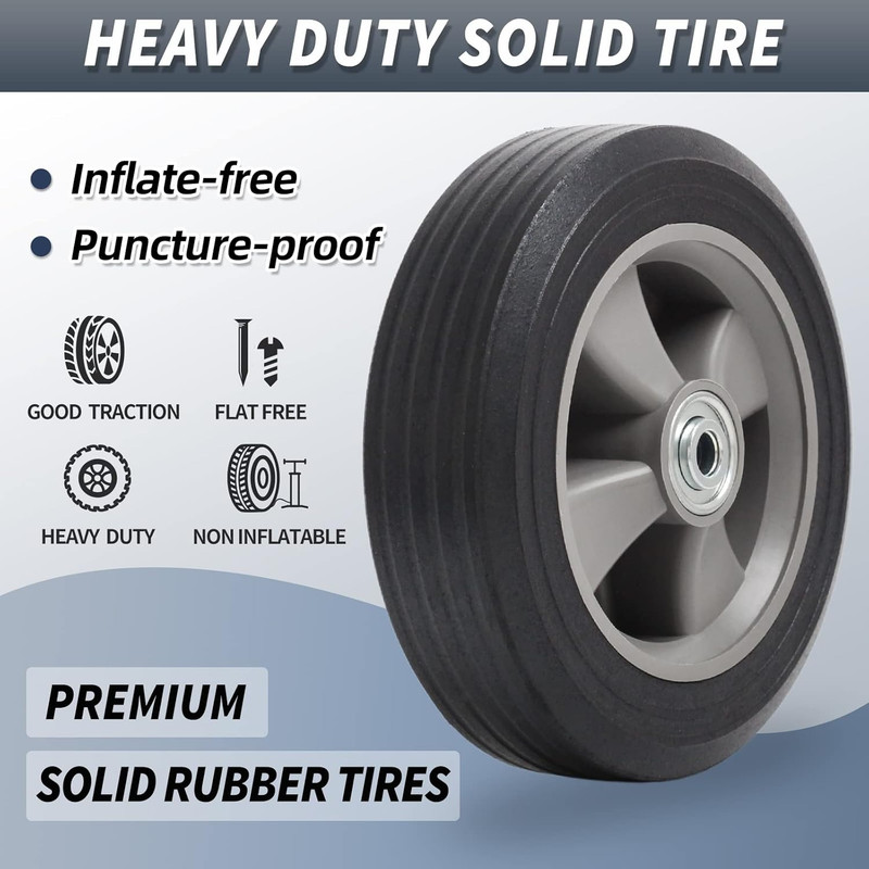 8" X 2" Solid Rubber Flat-Free Tire and Wheel, with Ball Bearings and 1/2” Axle gallery