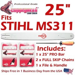 COPPERHEAD 25″ Bar, 2 FULL SKIP PRO Chains & File fits STIHL MS310 / MS311 Saws