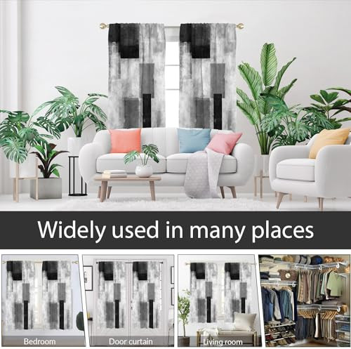 Black Grey and White Window Curtain Gray Abstract Geometric Silver Art gallery
