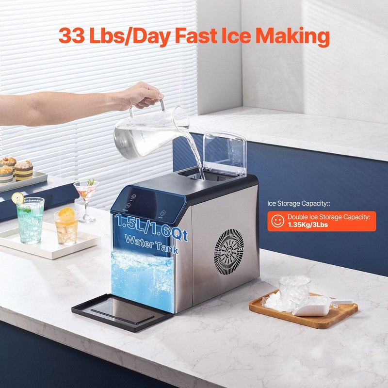 33lb Per Day Nugget Ice Machine, Stainless Steel, Visual Window, Self-Clean gallery