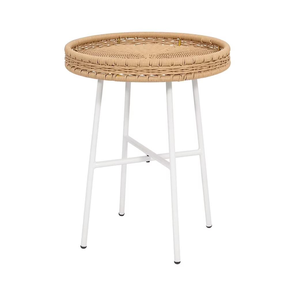 Abble Round Metal End Table Wicker Indoor Outdoor Side Table Natural gallery