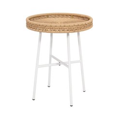 Abble Round Metal End Table Wicker Indoor Outdoor Side Table Natural