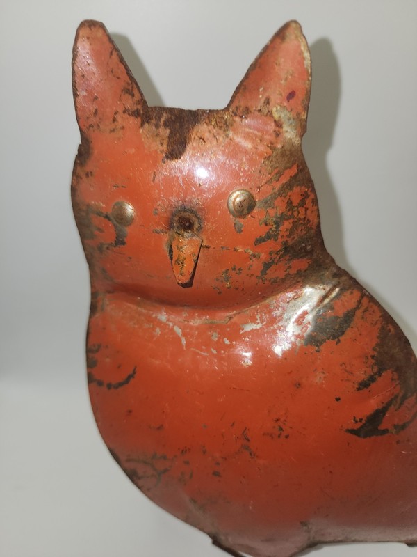 Rustic Red Unique Welded Paint Thinner Can Metal Art Owl Free Standing Figurine gallery