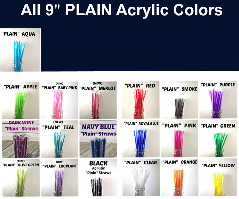 PLAIN ACRYLIC STRAWS, Solid Colors, Individually Wrapped, Reusable gallery