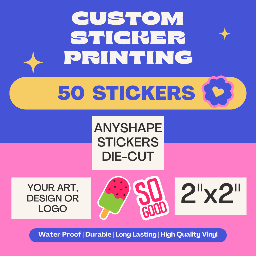 50 2x2 Custom Printed Full Color Outdoor Vinyl Car Bumper Sticker Decal Die Cut gallery