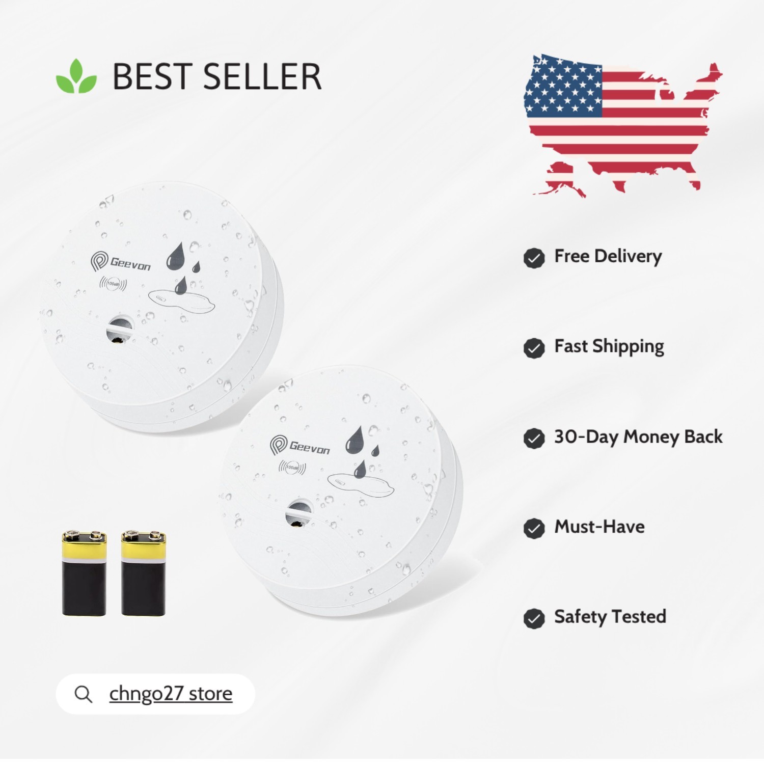 Battery-Powered 2 Pack Water Sensor Detectors – 100dB Alerts for Leak Prevention gallery