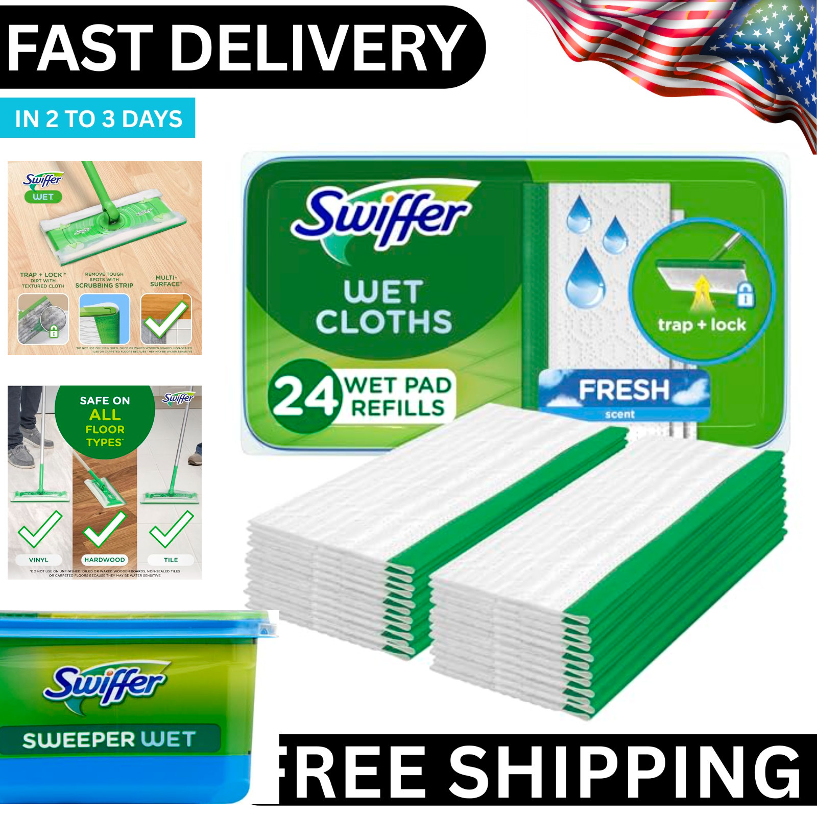 Swiffer Sweep Mop Wet Pads Refill Multi Surface Floor Cleaner Wipes 24Ct gallery