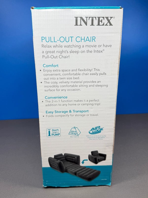 INTEX PULL-OUT PULL OUT BLOW UP INFLATABLE LOUNGE CHAIR BED 46" x 88" x 26" NEW gallery