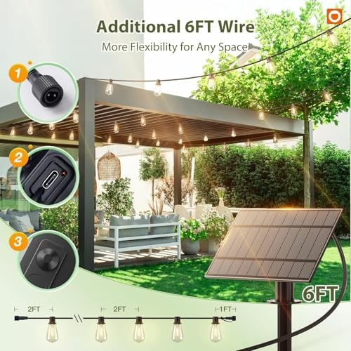 54(48+6) FT Solar String Lights Waterproof,Patio 48+6FT(24 Sockets)(1 Pack) gallery