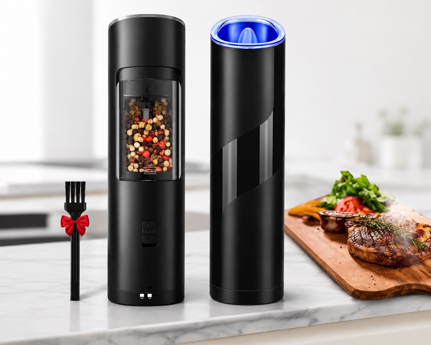 Electric Gravity Salt & Pepper Grinder Automatic LED Adjustable Coarseness gallery