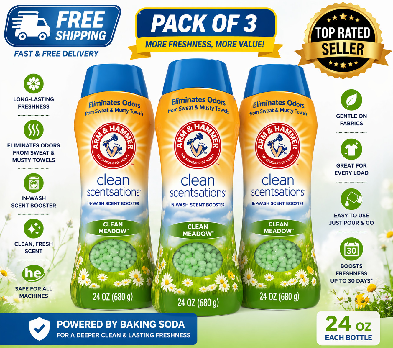 Arm & Hammer Clean Meadow Scent Booster 24 oz Pack of 2 Laundry Beads gallery