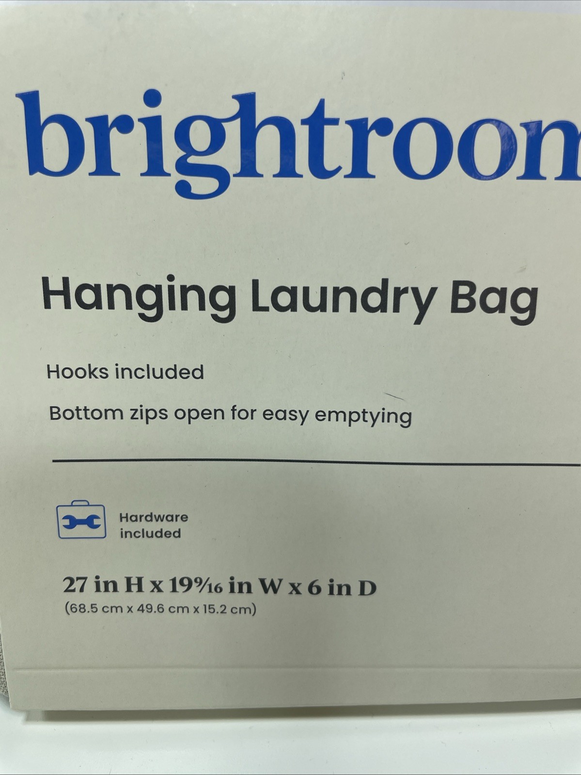 NEW Brightroom Hanging Laundry Bag Hooks Included 27" x 19 x 6" Canvas gallery