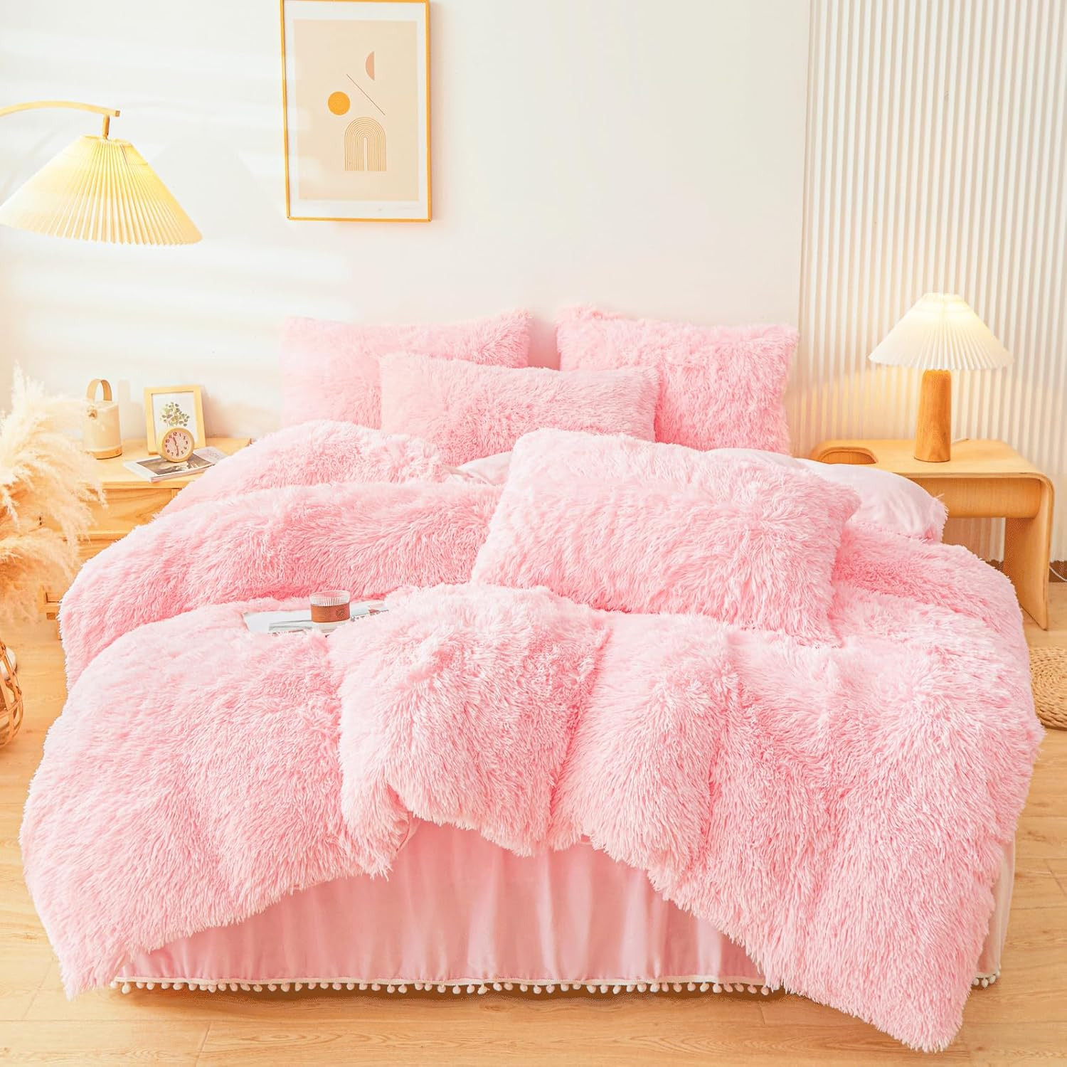 Fluffy Pink Comforter Cover Set King，Fluffy Fuzzy Plush Bedding 3Pcs (1 Faux Fur gallery
