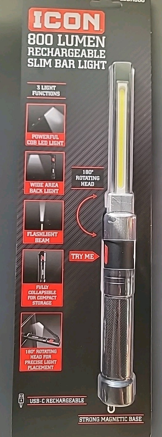ICON 59103 800 Lumen LED Rechargeable Magnetic Handheld Foldable Slim Work Light gallery