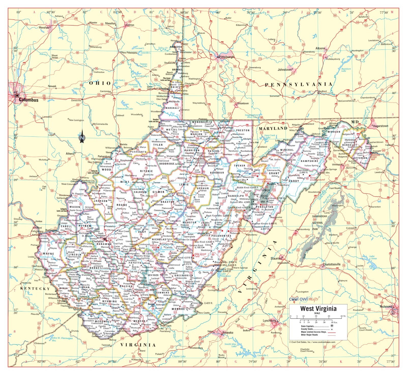 West Virginia State Wall Map Large Print Poster - 26"Wx24"H gallery