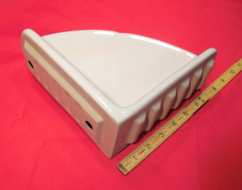 *Glossy White* Ceramic Large 7-1/2" Corner Soap Dish-Shelf-Tray, NEW MINT gallery