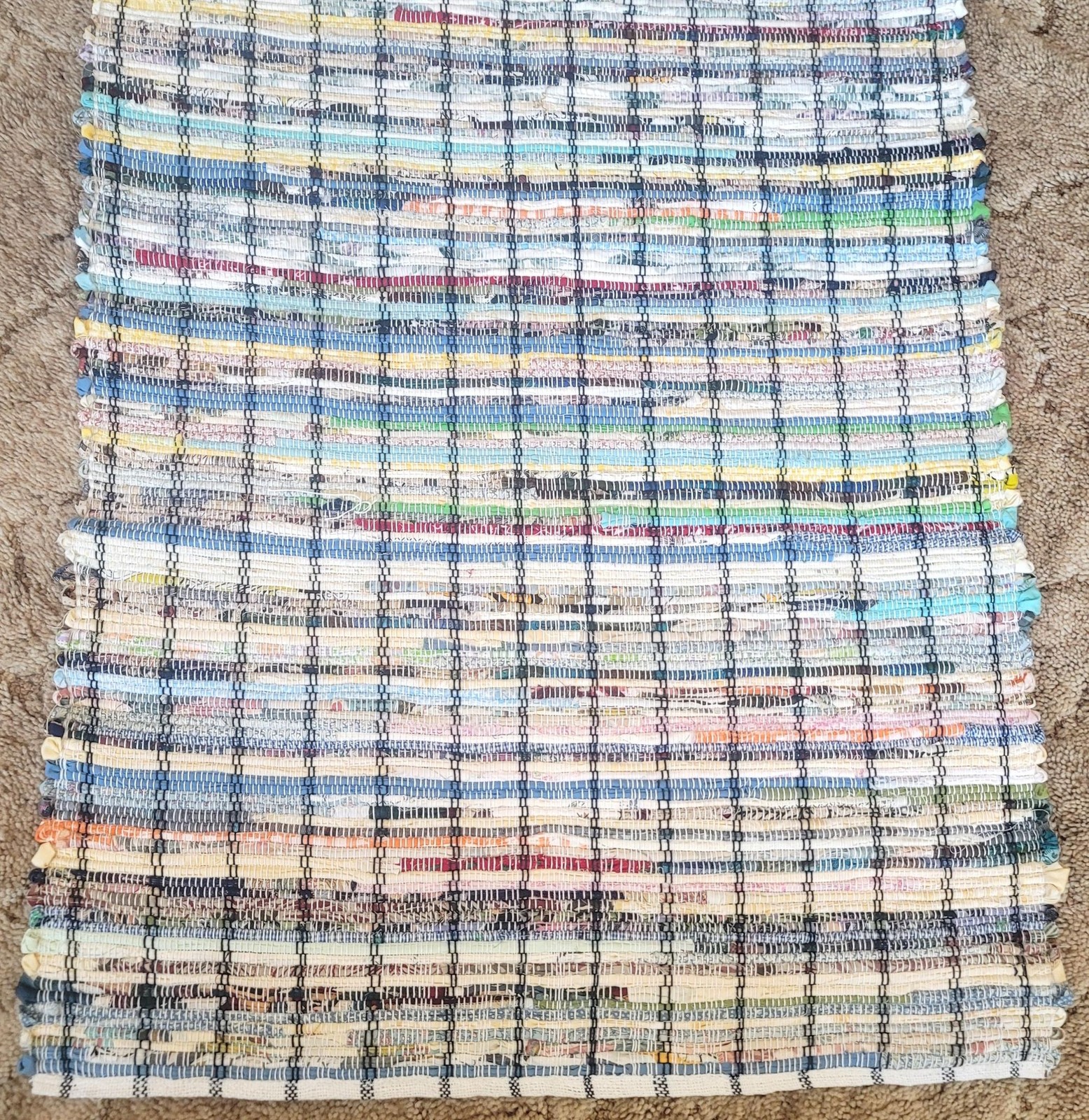New Hand Woven Loomed Multi Colored Rag Rug 6 foot x 27" Farmhouse Cottage Core gallery