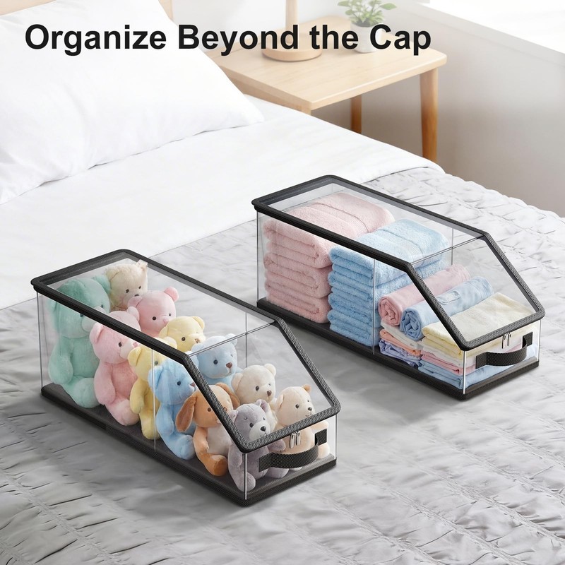 2 Pack Stackable Hat Storage Box Clear Closet Hat Organizer for Baseball Cap gallery