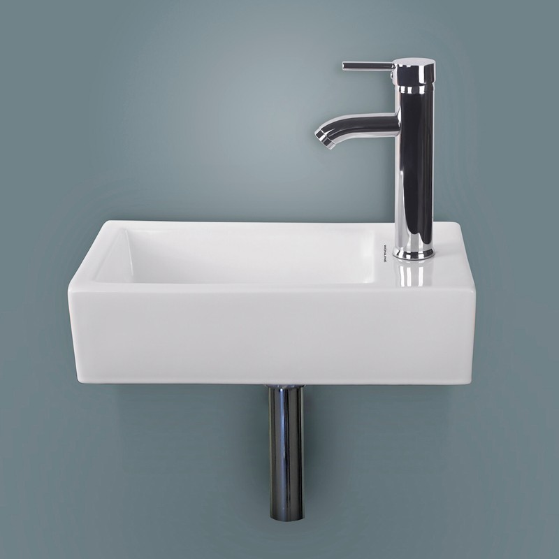 Wall Mount Bathroom Corner Sink Ceramic Vessel Small Sink w/ Faucet Drain White gallery