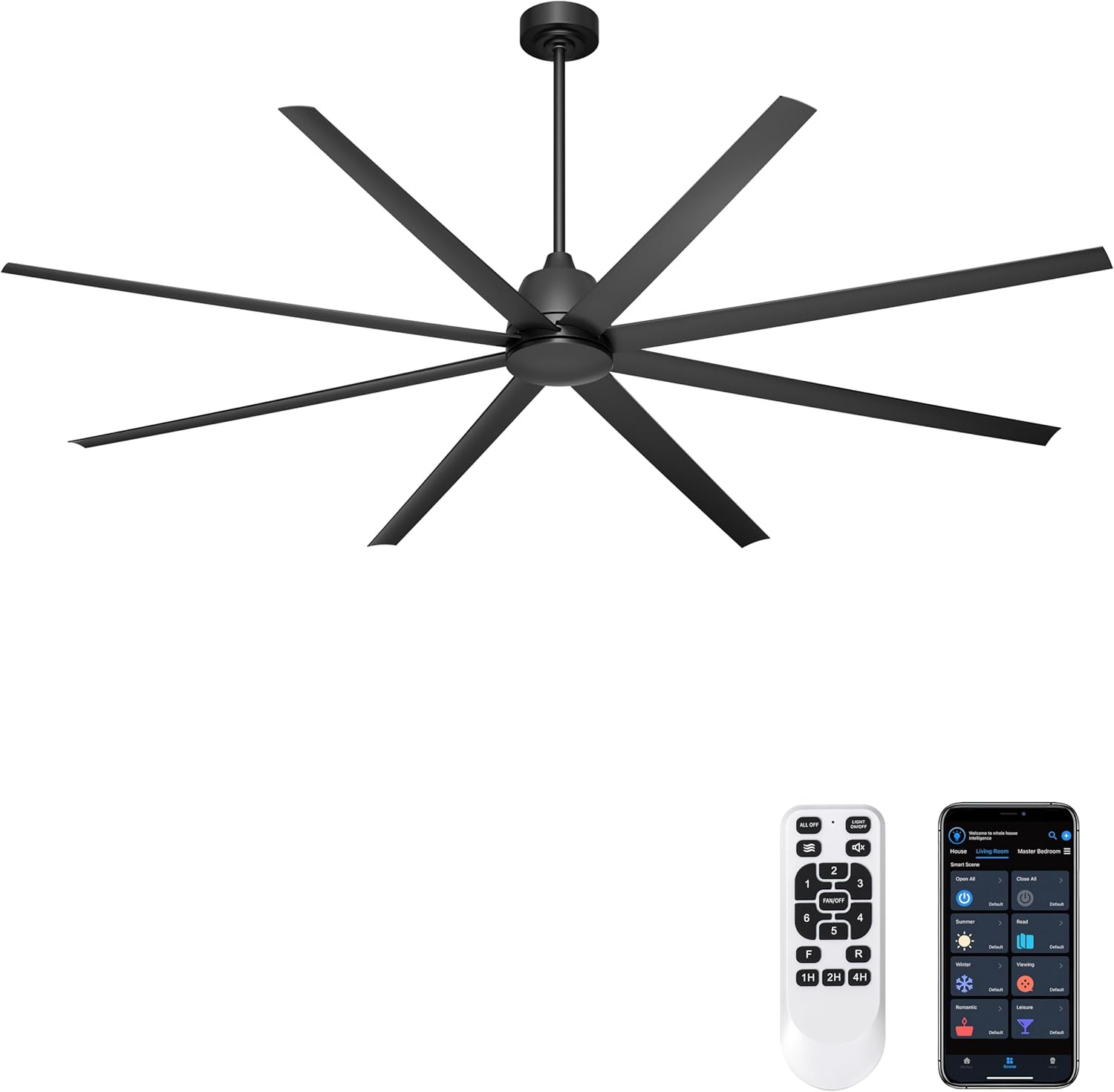 96" Industrial Ceiling Fan with Remote Control for Garage & Warehouse, Black gallery